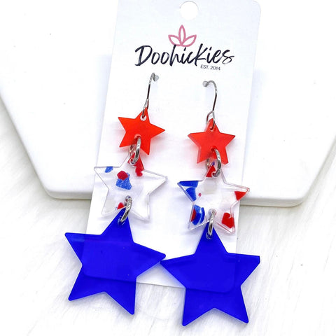 3" All-American Star Waterfall Patriotic Acrylics -Patriotic Earrings