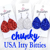 1.5" Chunky USA Glitter Itty Bitties -Patriotic Earrings
