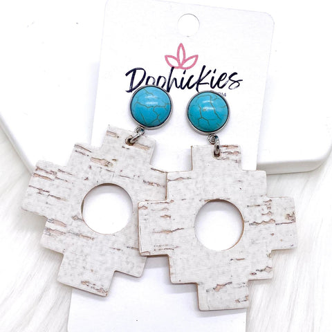 2.5" Turquoise & Linen Aztec Corkies -Earrings