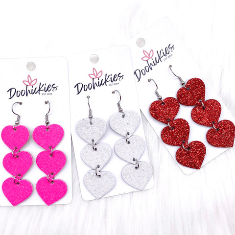 2.5" Glitter Valentine Heart Drops -Earrings