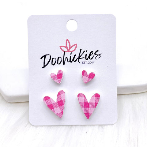 Valentine Pink Plaid Heart Mommy & Me -Earrings