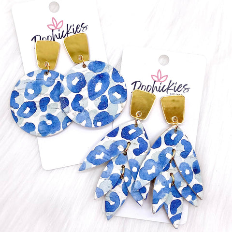 Gold Mirror Long Trapezoid & Blue Leopard Mini Collection -Earrings