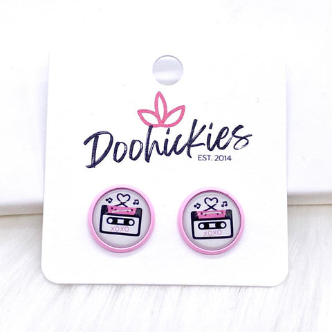 12mm Love Songs in Bright Pink Settings -Earrings