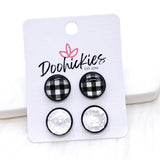 12mm Buffalo Plaid Duos in Black Settings -Earrings