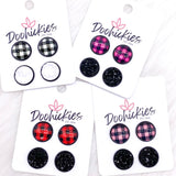 12mm Buffalo Plaid Duos in Black Settings -Earrings