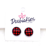 Red Buffalo Small Plaid in Stainless Steel Settings -Earrings