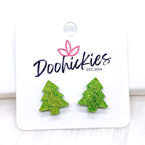 15mm Glittery Green Christmas Tree Studs -Earrings