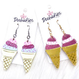 2.75" Ice Cream Cone Acrylics -Summer Earrings