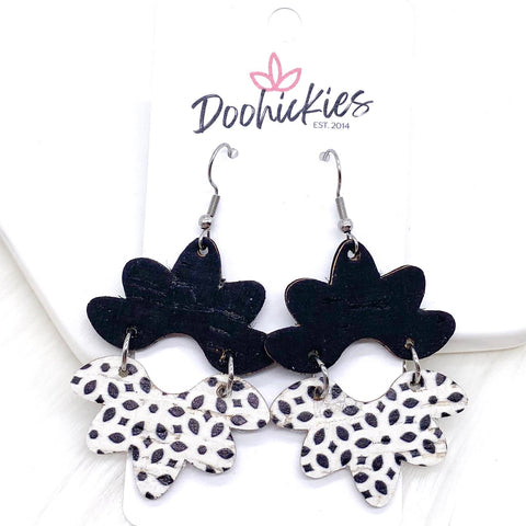2.5" Black & Abstract Blossom Corkies - Everyday Earrings