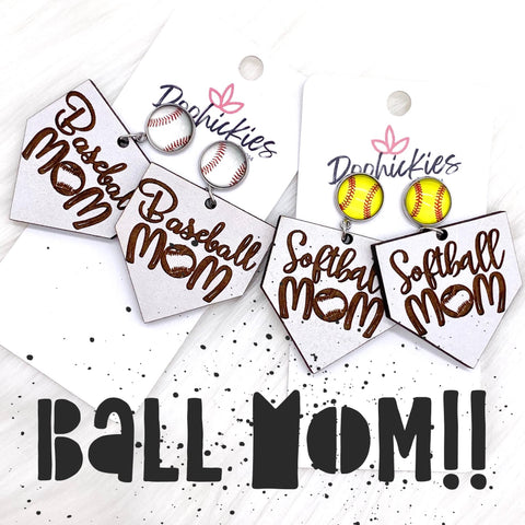 2" Ball Mom Dangles- Sports Earrings