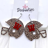 1.5" Varsity Letter Leopard Helmets (Comment w/Letters) -Sports Earrings