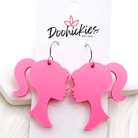 1.75" Pink Doll Face Acrylics -Earrings
