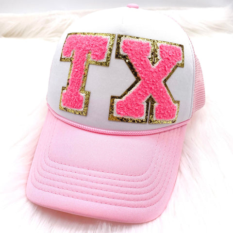Baby Pink & Pink Chenille TX Trucker Hat