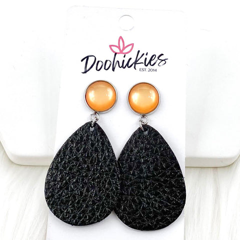 2” Orange Cat Eye & Metallic Black Dangles -Halloween Earrings