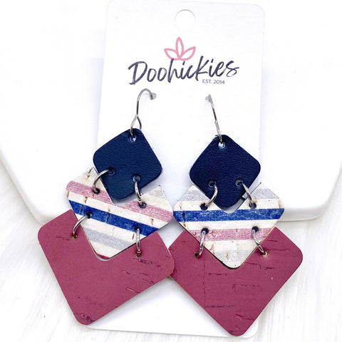 2.5" Navy/Boho Stripes/Mauve Lola -Fall Earrings