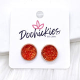 12mm Autumn Sparkle Singles in Rose Gold Settings -Fall Earrings