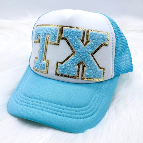 Icy Blue Chenille TX Trucker Hat