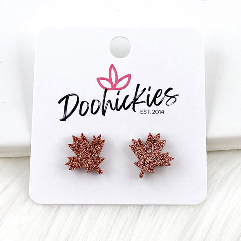 Glittery Leaf Singles -Fall Stud Earrings