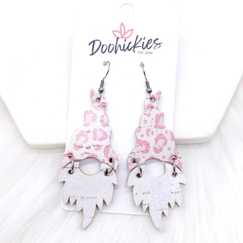 2.5" Pink Leopard Gnomes -Christmas Cork Earrings