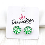 12mm Peppermint Singles in White Settings -Christmas Studs