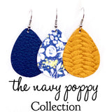 1.5" Navy Poppy Mini Collection -Fall Leather Earrings