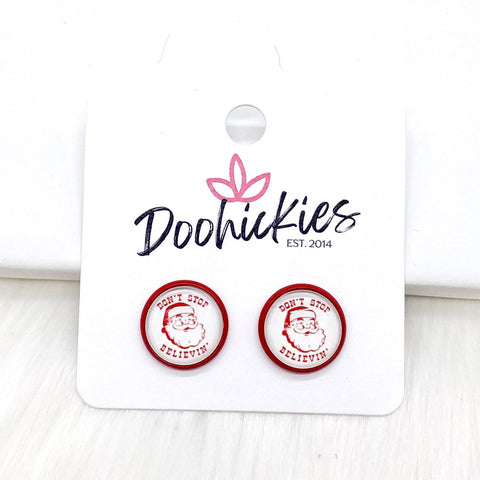 12mm Don't Stop Believin' in Red Settings -Christmas Studs