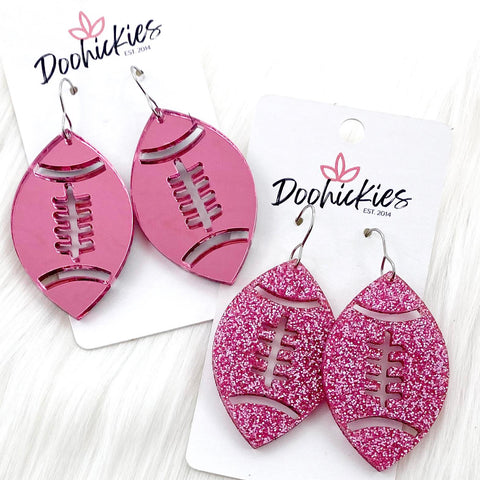 2" Pink Out Football Acrylic Dangles -Sports Earrings
