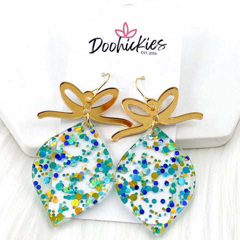 2.5" Teal Confetti Christmas Ornaments -Christmas Earrings