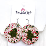 1.5" 3-D Trees on Paint Splatter -Christmas Earrings