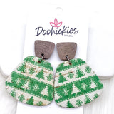 2" Walnut & Festive Jasmine Dangles - Christmas Earrings