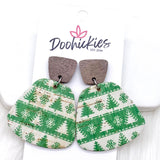 2" Walnut & Festive Jasmine Dangles -Christmas Earrings