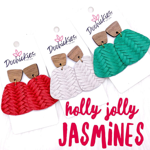 2" Holly Jolly Jasmines -Christmas Leather Earrings
