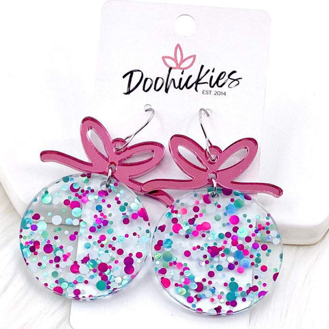 2.25" Teal Enchanted Confetti Round Ornaments - Christmas Earrings
