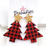 2" Plaid Tree Acrylic Dangles -Christmas Earrings