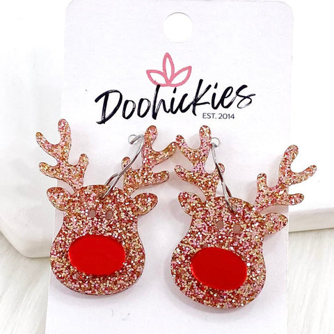 1.5" Rudolph Reindeer Dangles-Christmas Acrylic Earrings