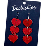 Triple Corkie Heart Drops -Valentine's Earrings