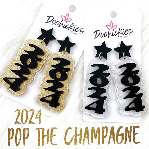 2.75" Pop the Champagne 2024 Acrylic New Years Earrings