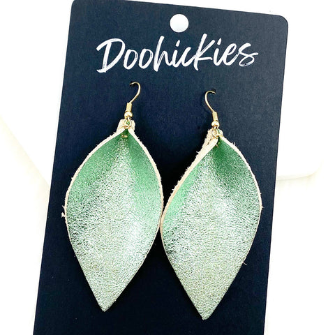 2.5" Light Green Shimmer Petals -St. Paddy Leather Earrings