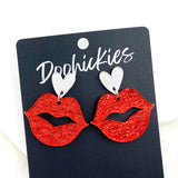 Lil' Sparkly Saffiano Smooches Dangles - Valentines Acrylic Earrings (Copy)