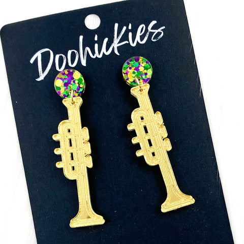 2.5" Trumpet Dangles -Mardi Gras Earrings