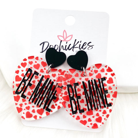 2" Be Mine Heart Dangles -Valentine's Acrylic Earrings