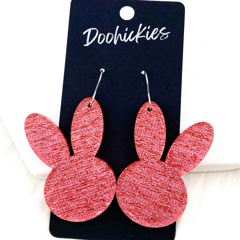 2.25" Pink Saffiano Bunny Heads -Easter Earrings