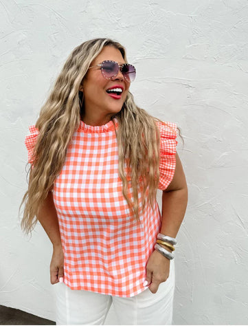 The Coral Layla Gingham Ruffle Top
