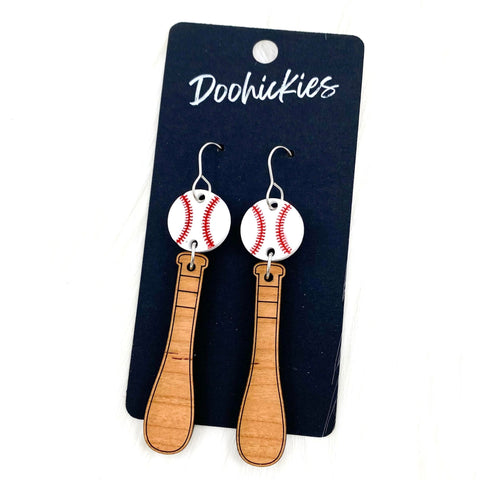 3" Bat & Ball Dangles -Sports Earrings