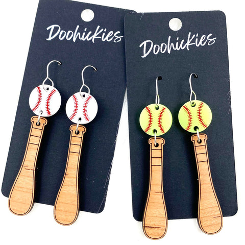 3" Bat & Ball Dangles -Sports Earrings