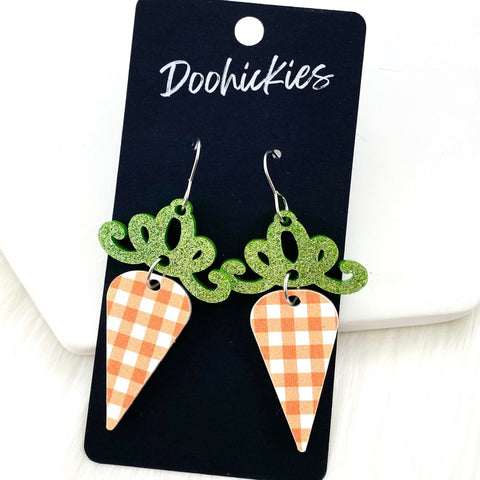 2" Carrot-Orange Gingham Acrylics - Earrings