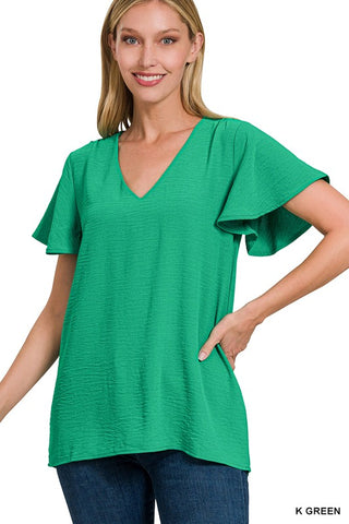The Jessie Kelly Green Flutter Sleeve Top