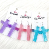 2.5" Pastel Shimmer Cross Dangles- Acrylic Earrings