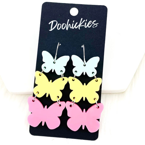 2" Multi-Pastel Butterfly Waterfalls- Spring Earrings