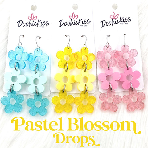 2.75" Shimmer Pastel Daisy Blossom Drops- Spring Earrings